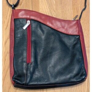VTG Vera Pelle Black Red Italian Designer Leather Purse Crossbody Shoulder Y2K